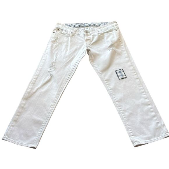 Lucky Brand Women’s White Low Rise Cropped Jeans With Patch, Size 6/28 - Picture 1 of 9